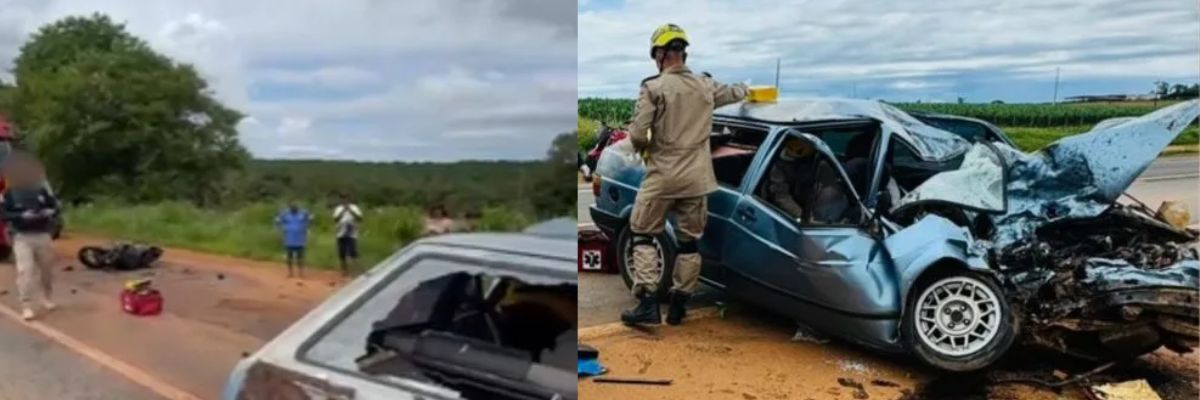 Colisão entre carro e motocicleta deixa dois mortos na BR-414, em Abadiânia