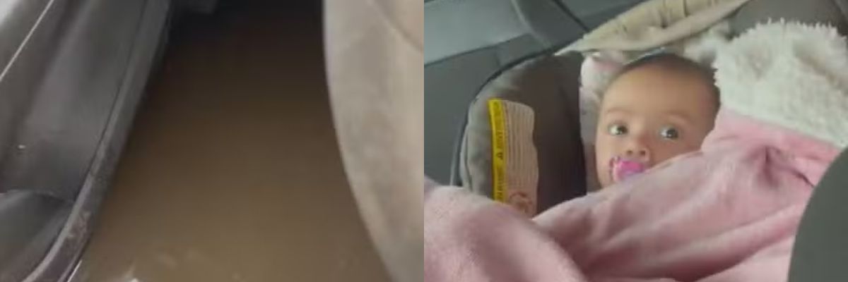 Susto: Mãe e bebê de 6 meses ficam presas em carro durante alagamento, em Goiânia