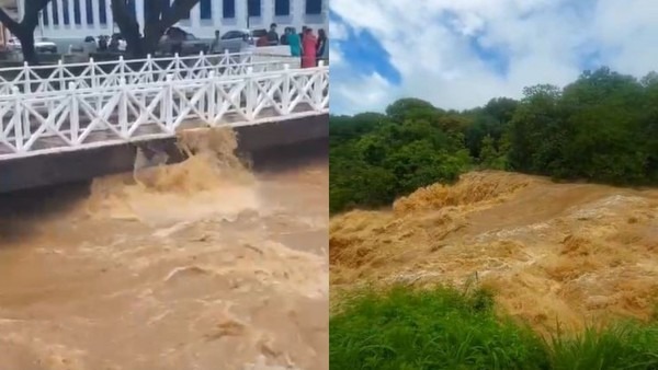 Chuvas intensas fazem Rio Vermelho transbordar e alagar ruas da Cidade de Goiás; Prefeitura emite alerta
