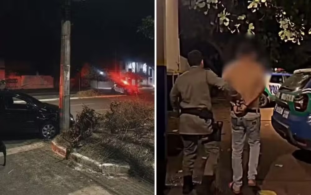 Homem é preso após ameaçar companheira e bater carro durante fuga em Goiânia