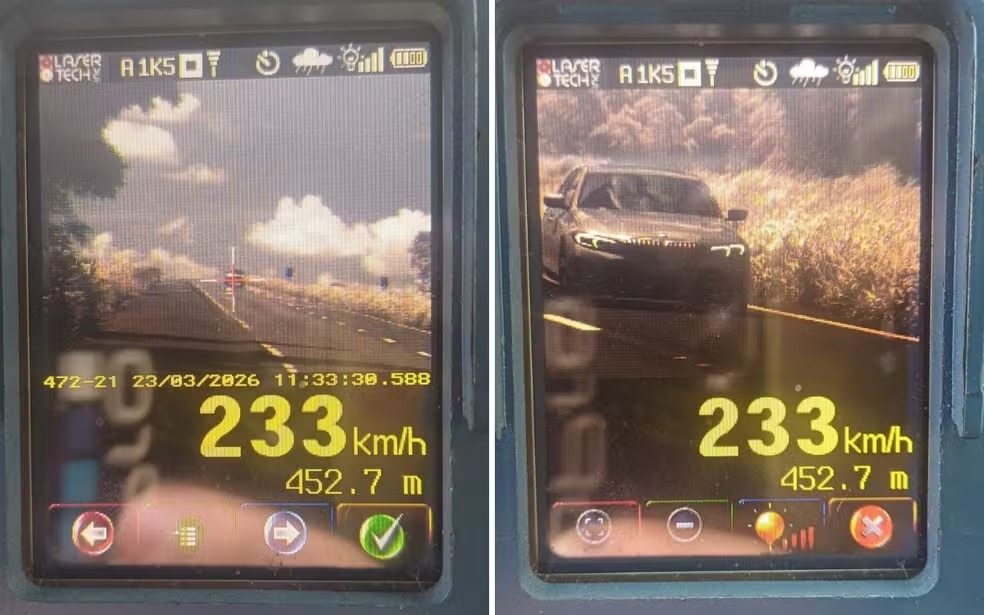 PRF flagra carro de luxo a mais de 230 km/h em rodovia de Goiás