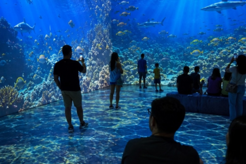Exposição imersiva sobre o universo marinho segue aberta em Goiânia durante as férias
