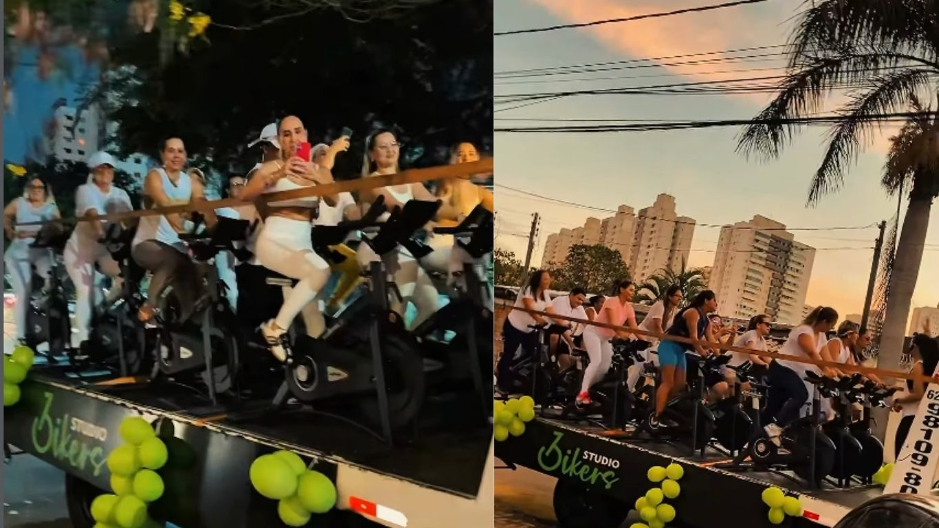 Academia transforma caminhão-guincho em sala de spinning e viraliza em Goiânia