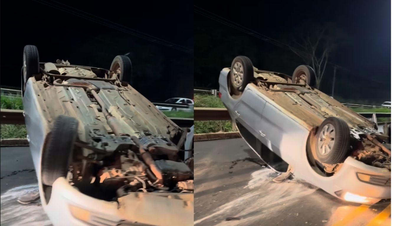 Grave acidente na Rodovia dos Romeiros termina com carro capotado