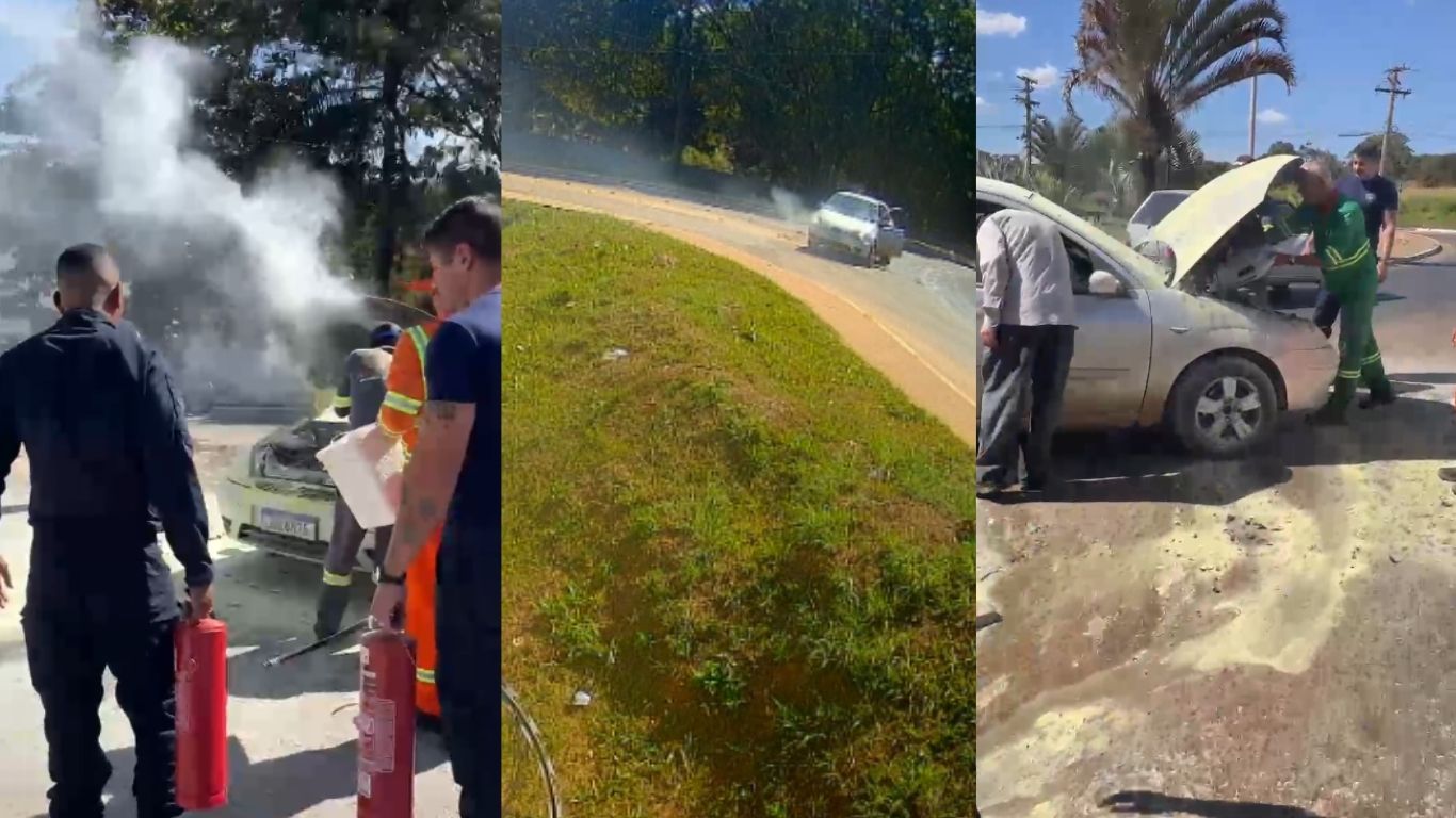 Motorista pede ajuda após carro começar a pegar fogo na Cidade Ocidental