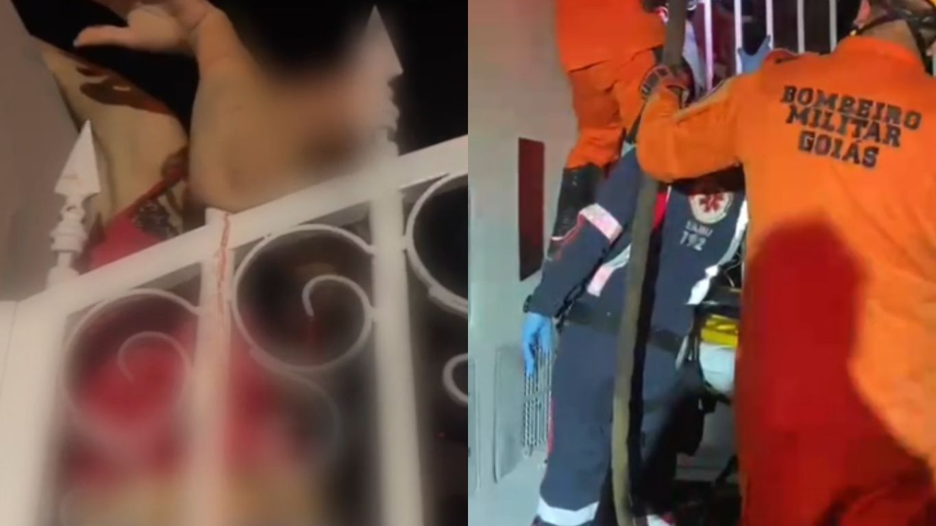 Jovem esquece a chave, tenta pular muro e fica com braço preso em lança de portão em Jataí