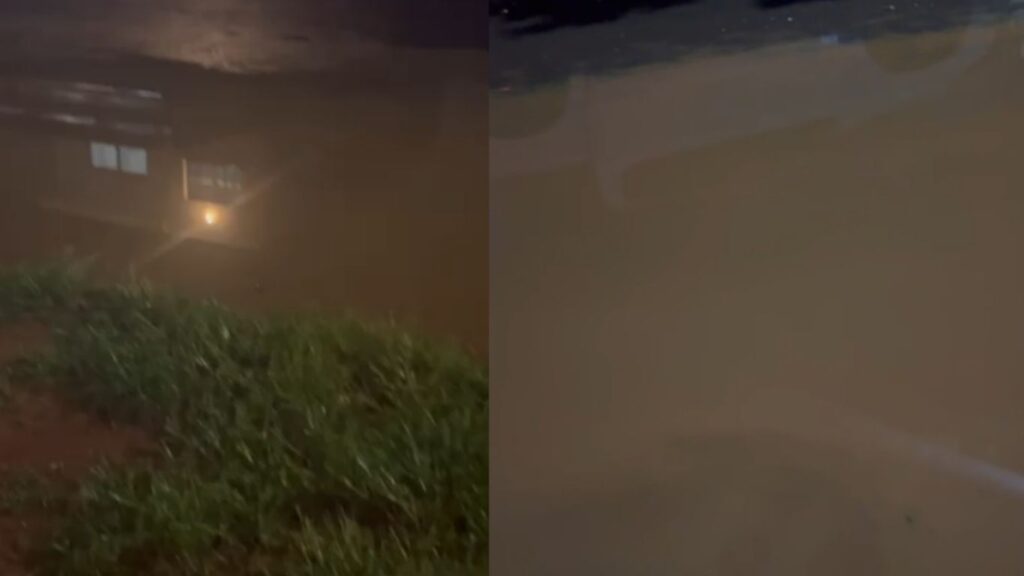 Moradora denuncia alagamento na porta de casa e cobra solução da Prefeitura de Goiânia