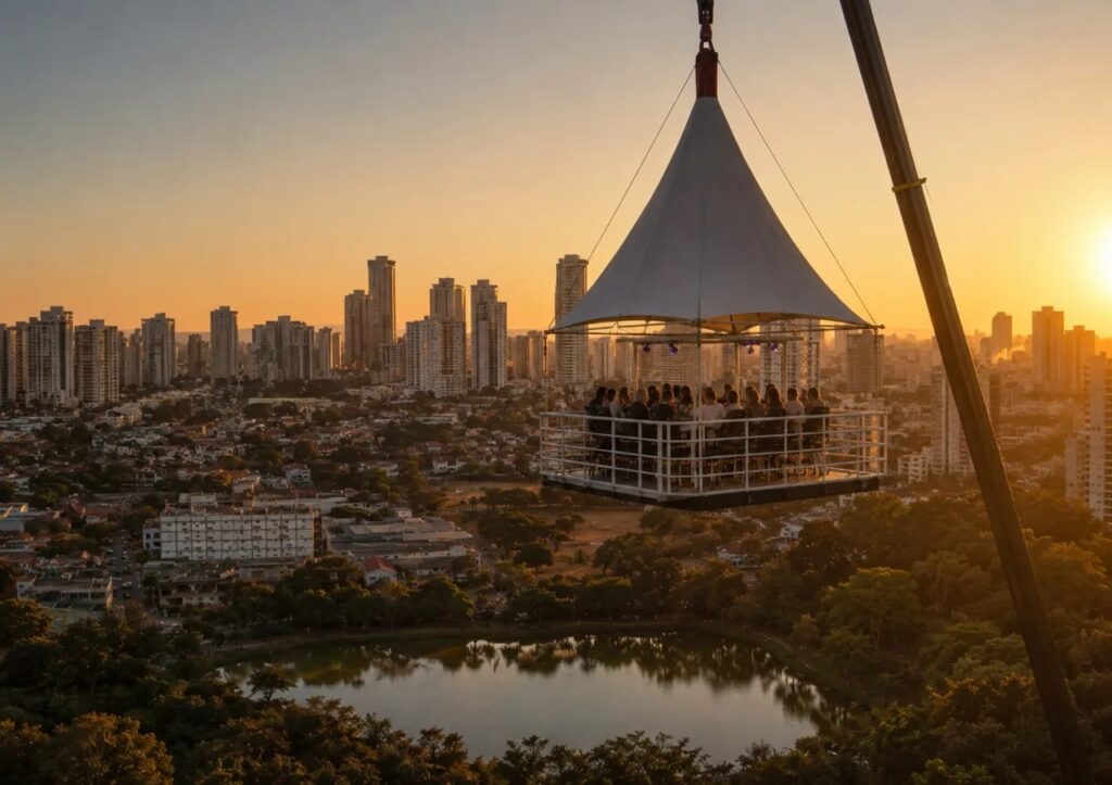 Novo bar suspenso promete vista privilegiada de Goiânia a 40 metros de altura