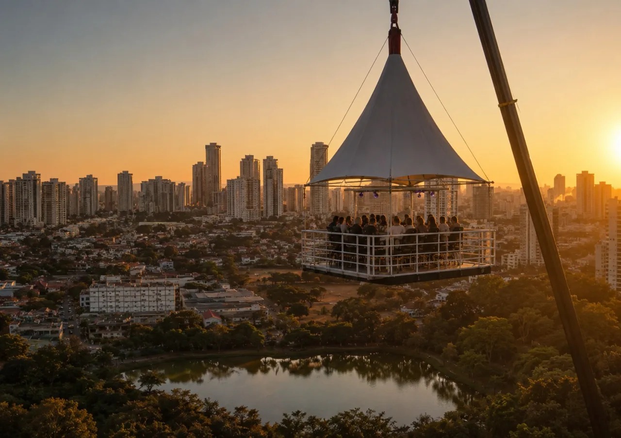 Novo bar suspenso promete vista privilegiada de Goiânia a 40 metros de altura