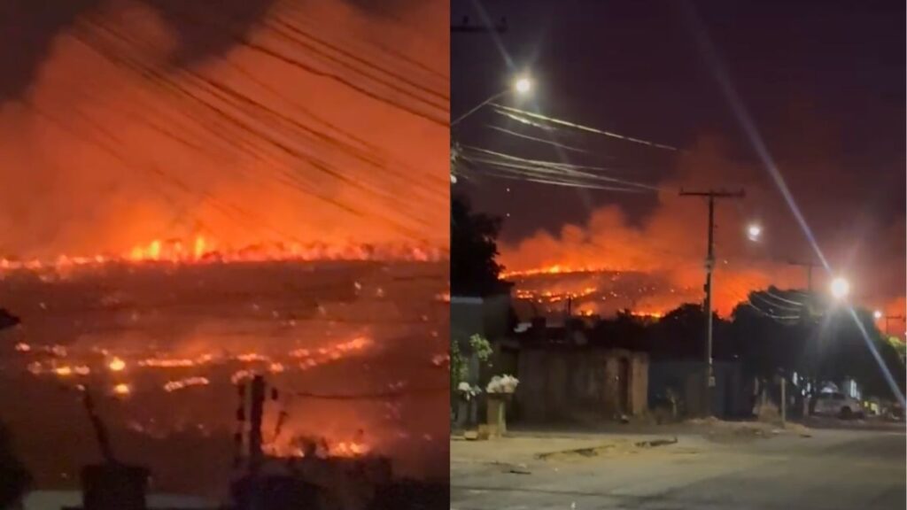 Incêndio assusta moradores e chama atenção na região da Serra das Areias em Aparecida de Goiânia