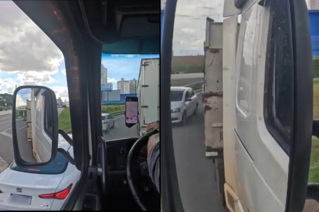 Vídeo mostra carro escapando por pouco de acidente com caminhão na BR-153, em Goiânia
