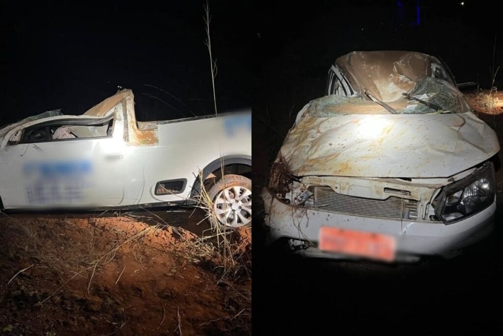 Pneu estoura e carro funerário capota após bater em caminhão na BR-050, em Catalão