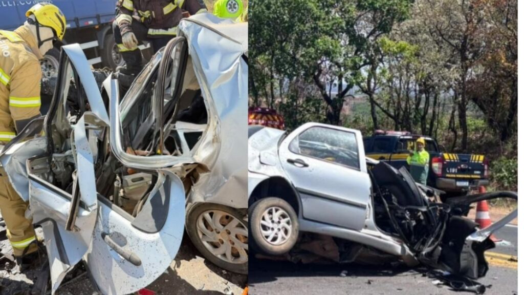 Mulher morre em acidente após carro bater em caminhão na BR-153, em Uruaçu