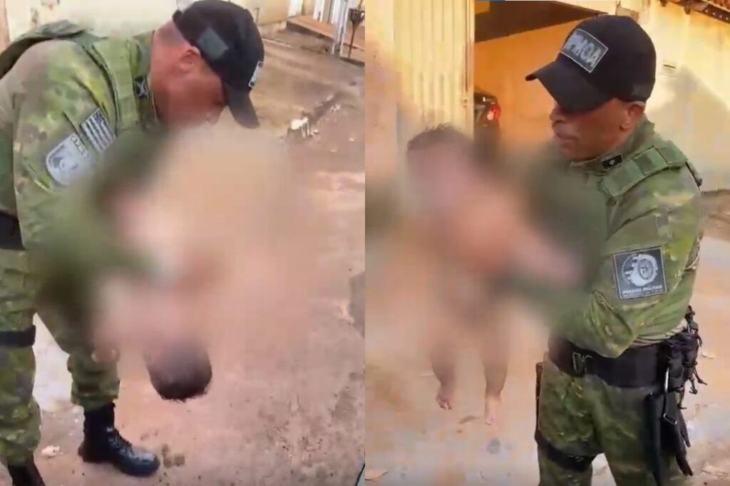 Bebê de 1 ano e 4 meses é socorrido por policiais após sofrer engasgo, em Goiás