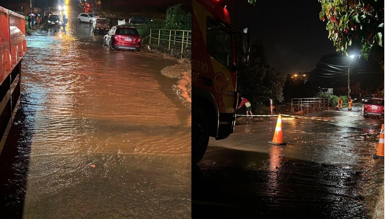Idoso fica preso em carro durante enxurrada e é resgatado por bombeiros em Jataí