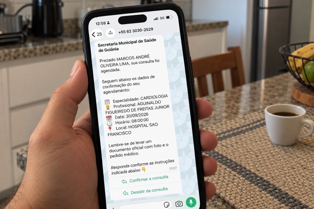 Prefeitura de Goiânia começa a confirmar consultas especializadas por mensagens via WhatsApp