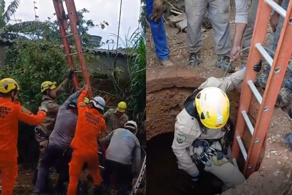 Mãe e filha passam por momentos de pânico ao caírem em cisterna desativada, em Anápolis