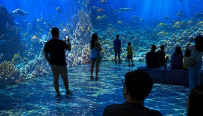 Exposição imersiva sobre o universo marinho segue aberta em Goiânia durante as férias
