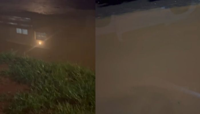 Moradora denuncia alagamento na porta de casa e cobra solução da Prefeitura de Goiânia