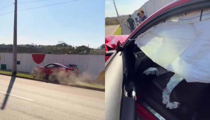 Mustang de luxo é destruído após colisão contra poste na região do Alphaville