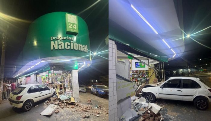 Câmeras registram exato momento em que carro invade farmácia e destrói fachada em Anápolis