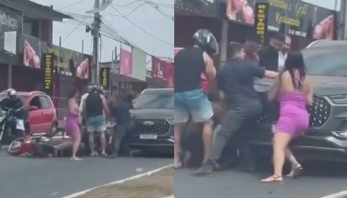 Mulher fica com braço preso sob carro após acidente com moto em Aparecida de Goiânia
