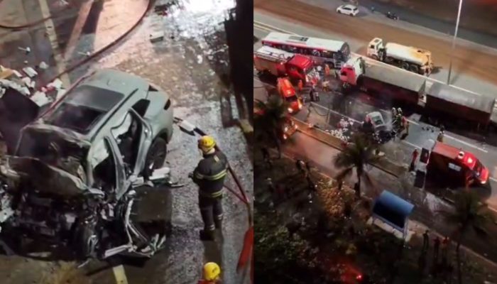 Homem morre após carro bater contra caminhão e pegar fogo na GO-020, em Goiânia