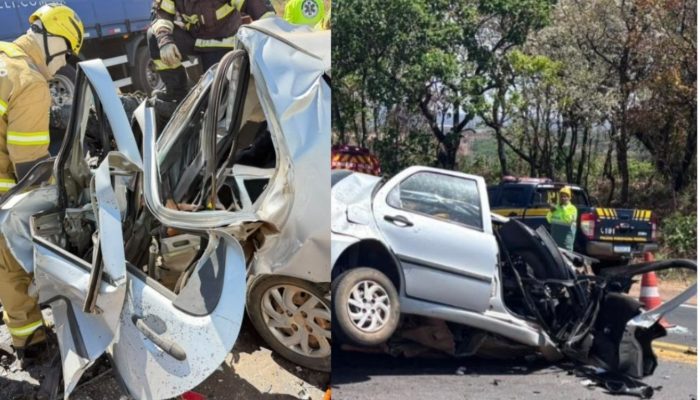 Mulher morre em acidente após carro bater em caminhão na BR-153, em Uruaçu