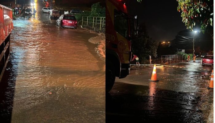 Idoso fica preso em carro durante enxurrada e é resgatado por bombeiros em Jataí