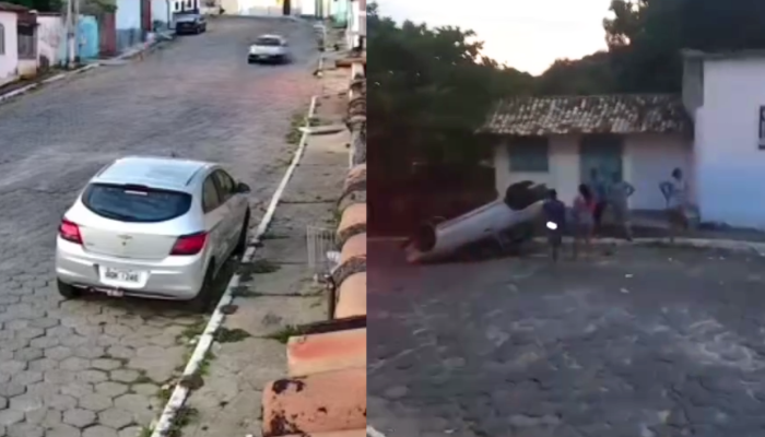 Câmeras registram carro em movimento sozinho antes de capotamento na Cidade de Goiás