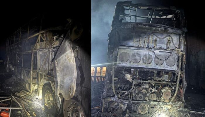 Incêndio atinge galpão com ônibus de artistas sertanejos, em Goiânia