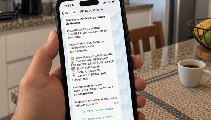 Prefeitura de Goiânia começa a confirmar consultas especializadas por mensagens via WhatsApp