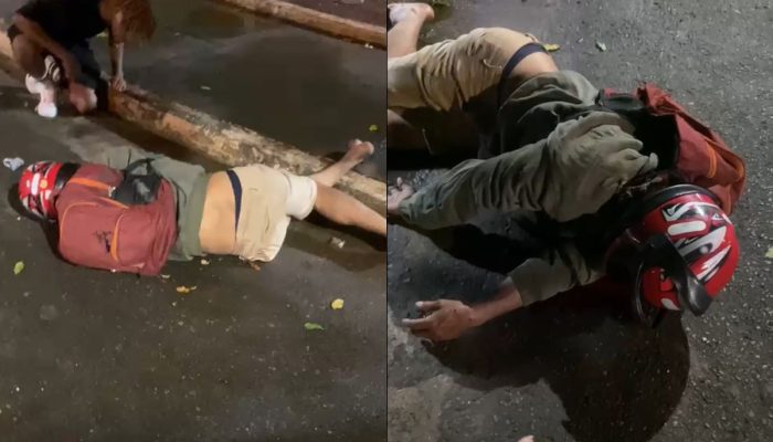 Motociclista é arremessado após bater em meio-fio e fica desacordado, em Caldas Novas