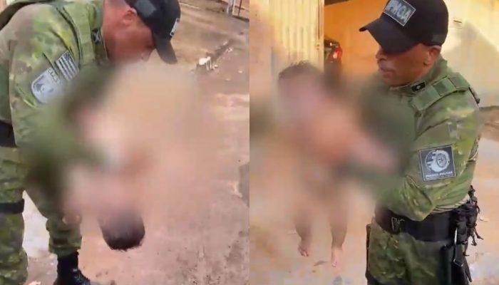 Bebê de 1 ano e 4 meses é socorrido por policiais após sofrer engasgo, em Goiás